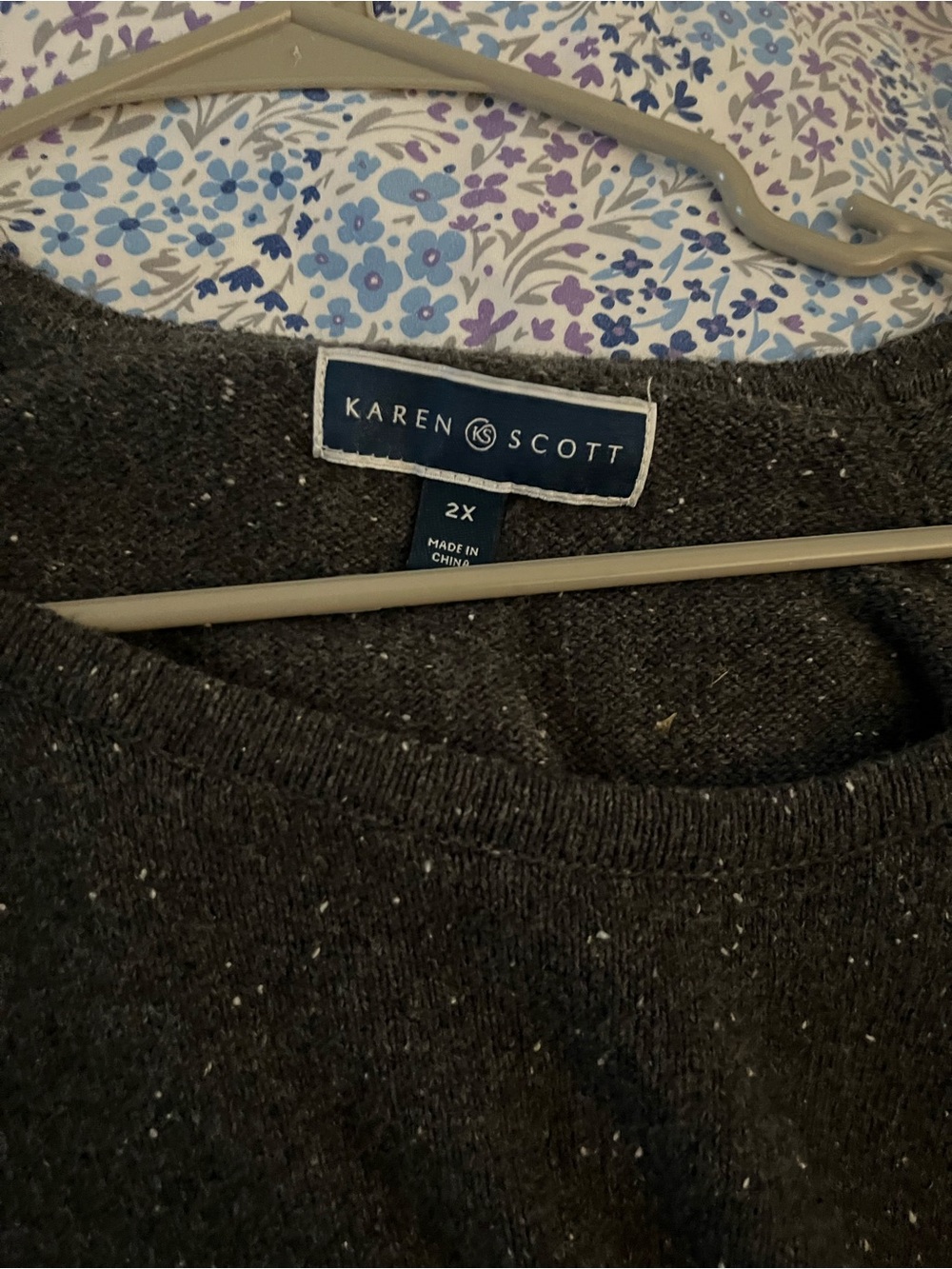 Karen Scott Charcoal Flecked Crewneck Sweater